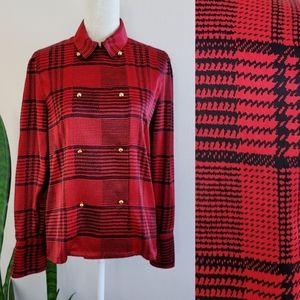 VTG 90s Louis Féraud Plaid Houndstooth Blouse